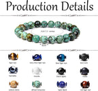 CASDAN 12PCS 8mm Semi-Precious Gemstones Beaded Bracelets for Men Women Tiger Eye Lava Rock Crystal Stone Bead Bracelets Set