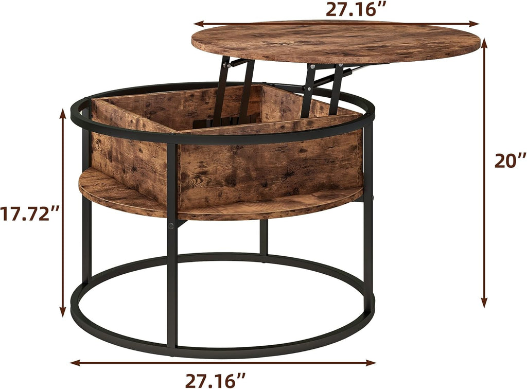 Round Lift Top Coffee Table,Coffee Tables Living Room,Black Coffee Table with Storage Hidden Compartment,Wood Farmhouse Coffee Table Decor,Center Table for Living Room,Modern Coffee Table