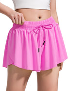 BOOPH Girls Flowy Shorts Athletic Butterfly Shorts Girls with Inner Pockets for Running Tennis Rose Red 9-10Y