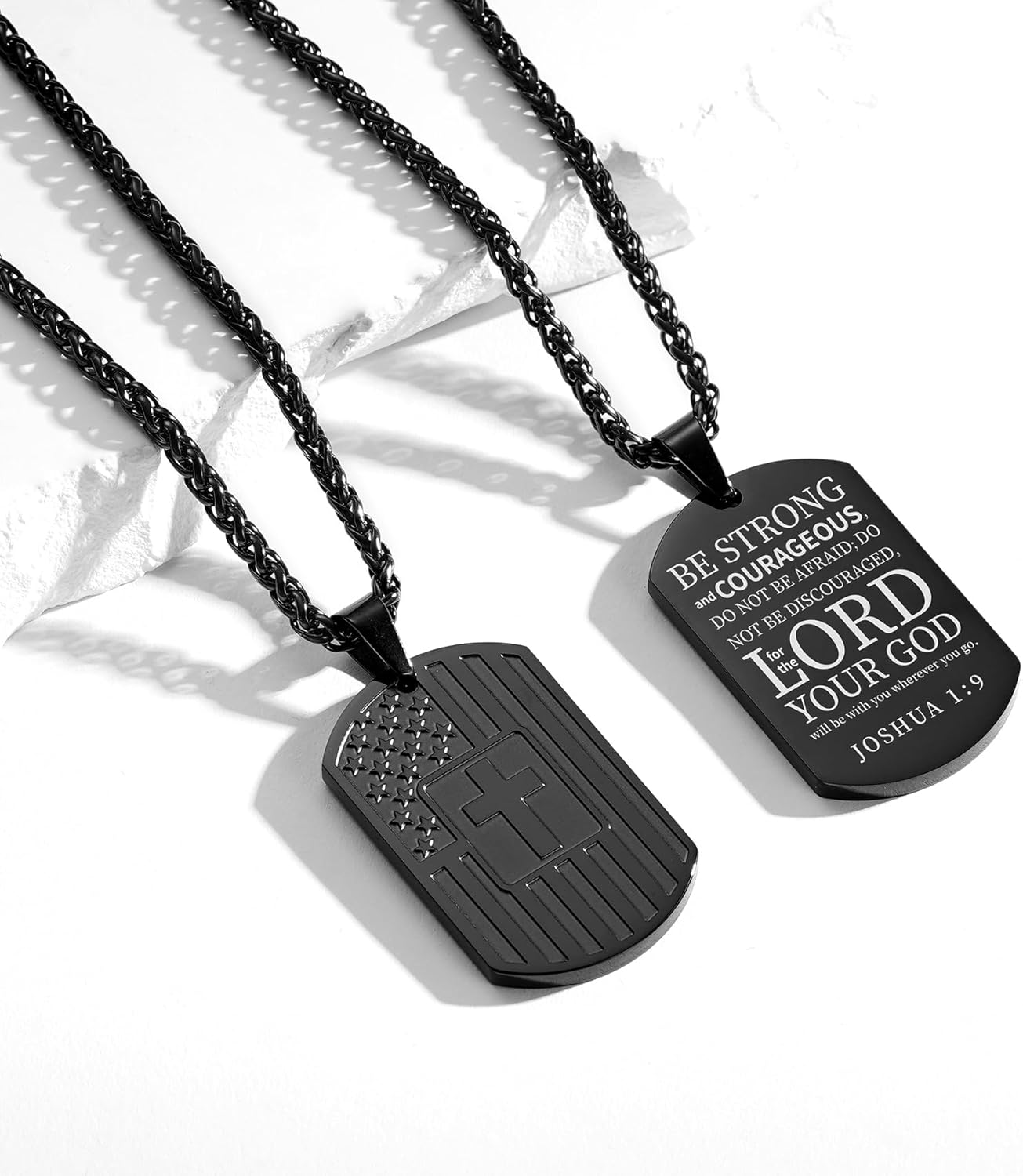 DuoDiner Graduation Gifts-American Dog Tag Necklace Bible Verse Pendant, First Communion Baptism Confirmation Religious Graduation Gifts for Him Boys Men Kids Teens Dad