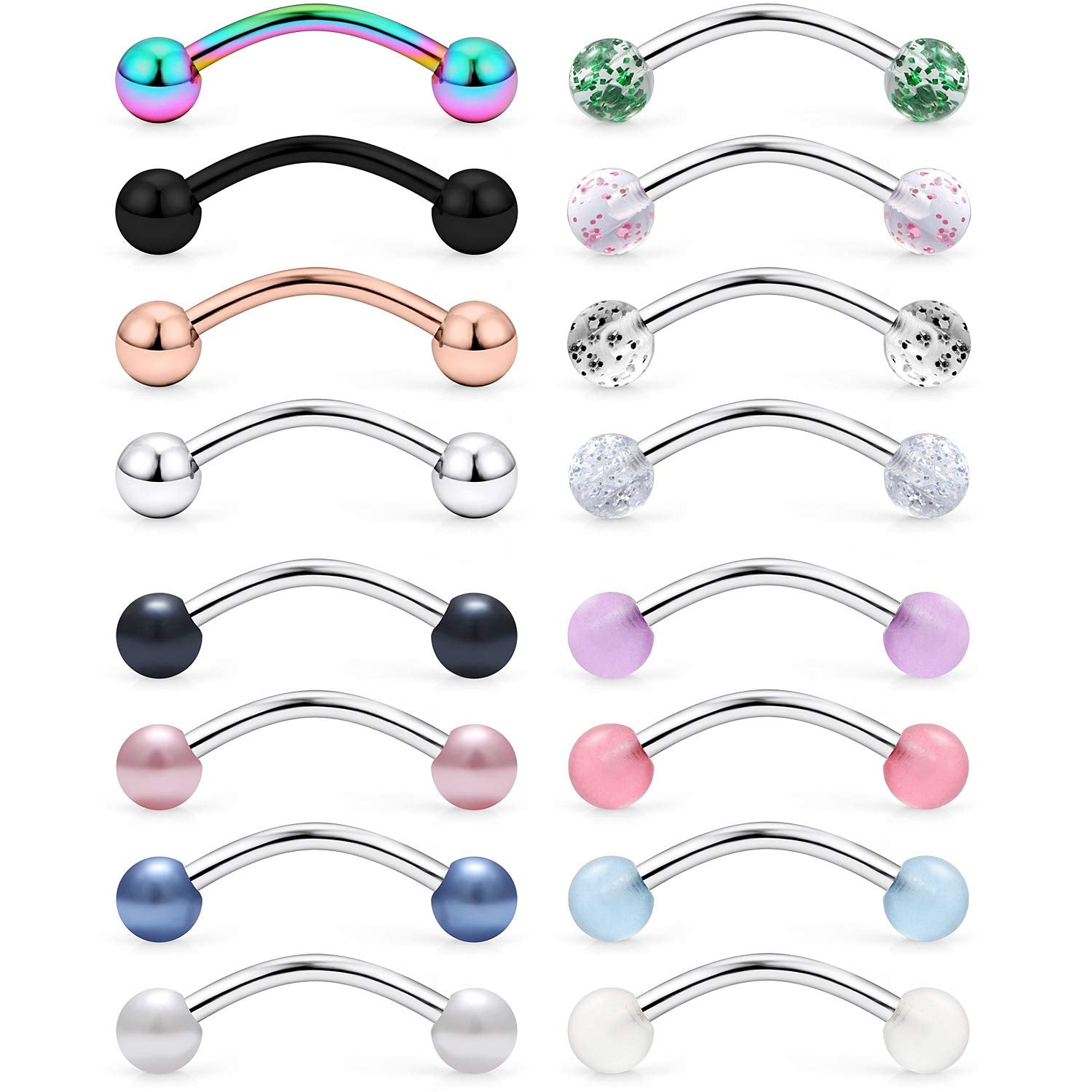 Ruifan 316L Surgical Steel Curved Barbell Snake Eyes Tongue Ring Piercing 16G 14G 4-16PCS