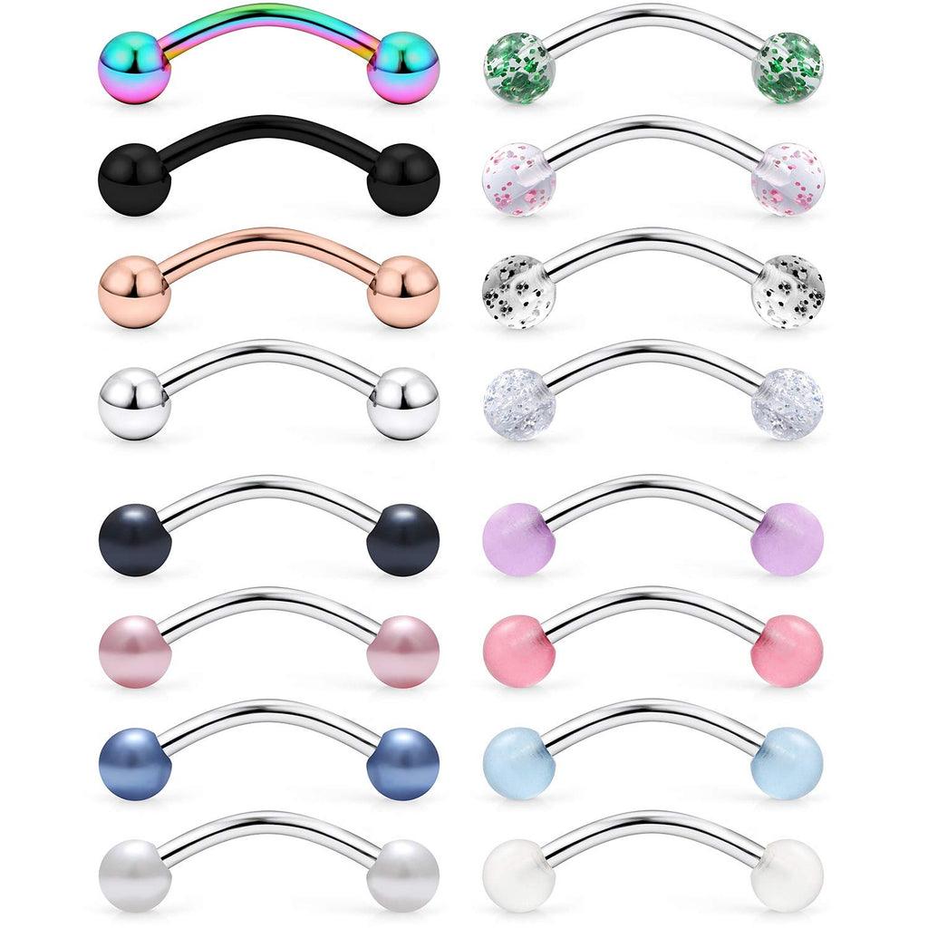 Ruifan 316L Surgical Steel Curved Barbell Snake Eyes Tongue Ring Piercing 16G 14G 4-16PCS