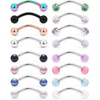 Ruifan 316L Surgical Steel Curved Barbell Snake Eyes Tongue Ring Piercing 16G 14G 4-16PCS