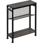 Small Side Table for Small Space, 3-Tier Narrow End Table with Magazine Holder,Slim Nightstand, Skinny Snack Couch Table in Living Room, Bedroom Study and Balcony (Rustic Brown &Black)