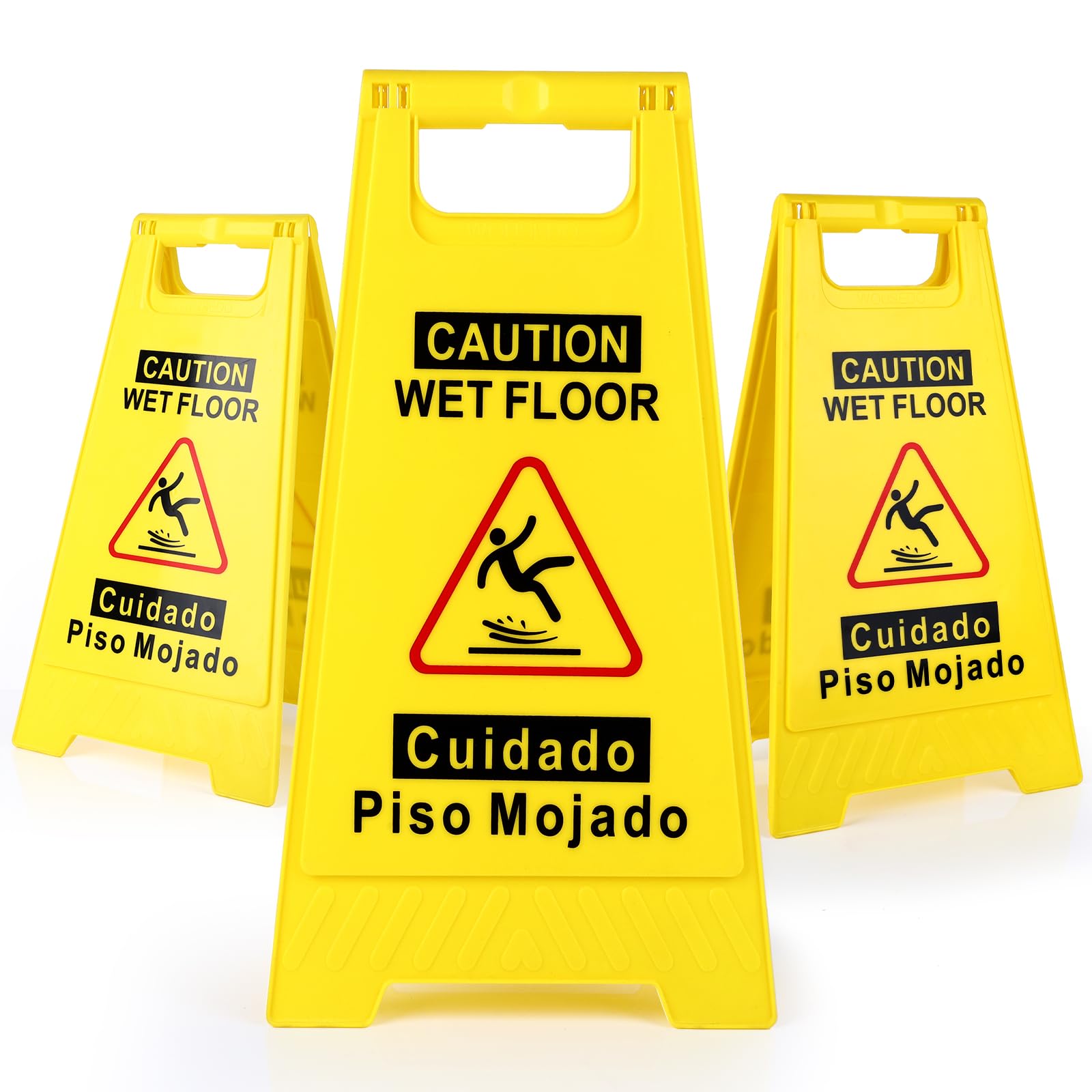 2-Pack Caution Wet Floor Sign,17.5" Height,Bright Yellow Double-Sided Folding A-Shaped Frame Design, Bilingual Caution Message