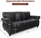 Mid-Century Vintage Sofa Couches with Rivet Design,loveseat Sofa,Removable Sofa Cover Upholstered Cushions and Solid Wood Frame (Grey, 3-Seater)