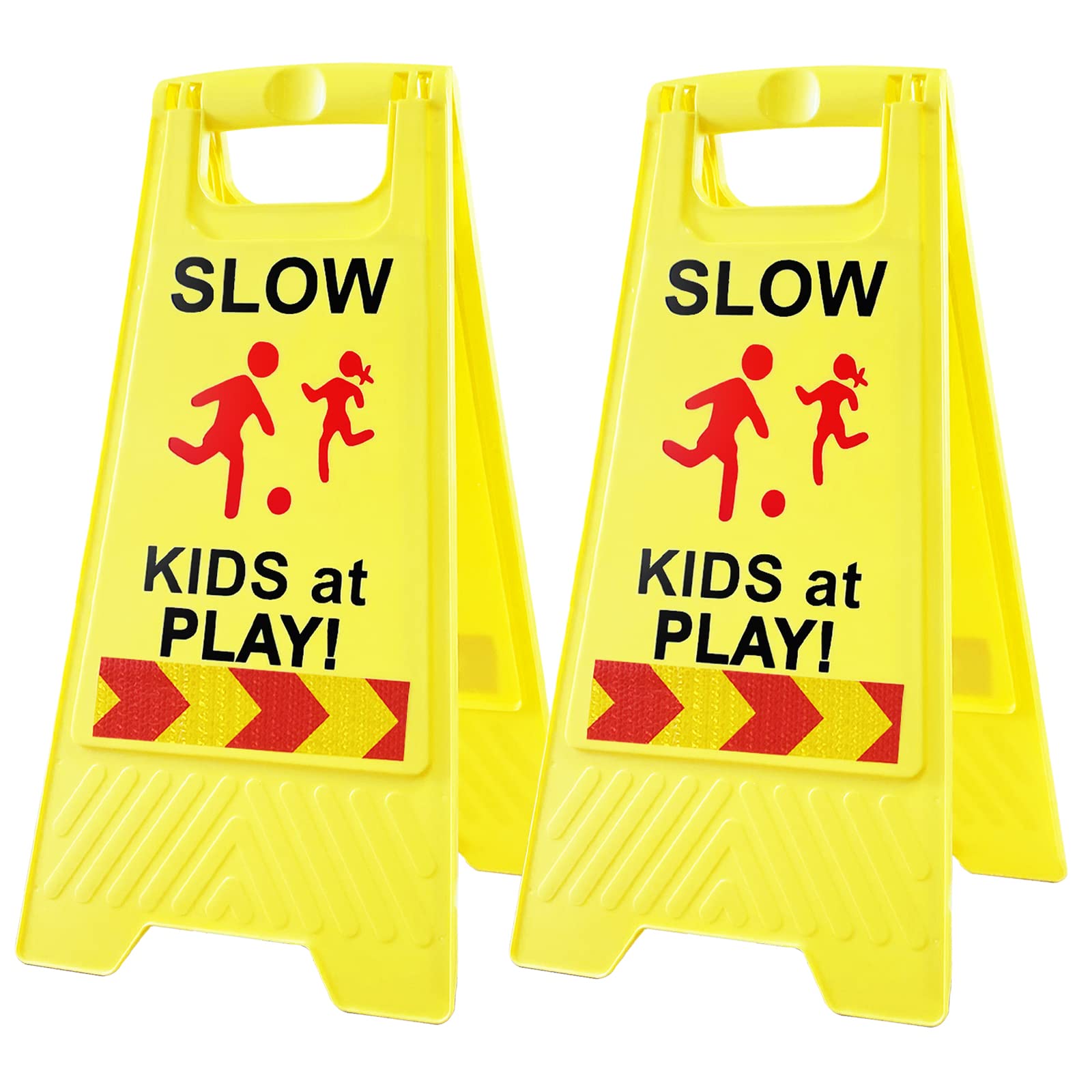 Slow Kids at Play Signs for Street, Double-Sided Text and Graphics with Reflective Tape, Children at Play Safety Sign for Neighborhoods Schools Park Sidewalk Driveway (2-Pack Green)