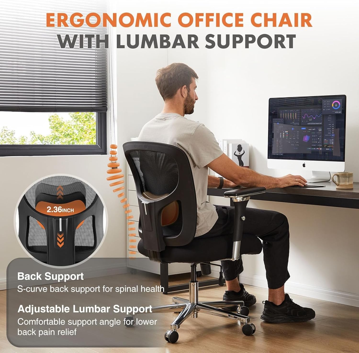 Sweetcrispy Big and Tall Office Desk Chair with Lumbar Support, 500lbs Heavy Duty Mesh Ergonomic Computer Chair with 4D Armrest and Wide Comfy Seat, Wheels for Adult