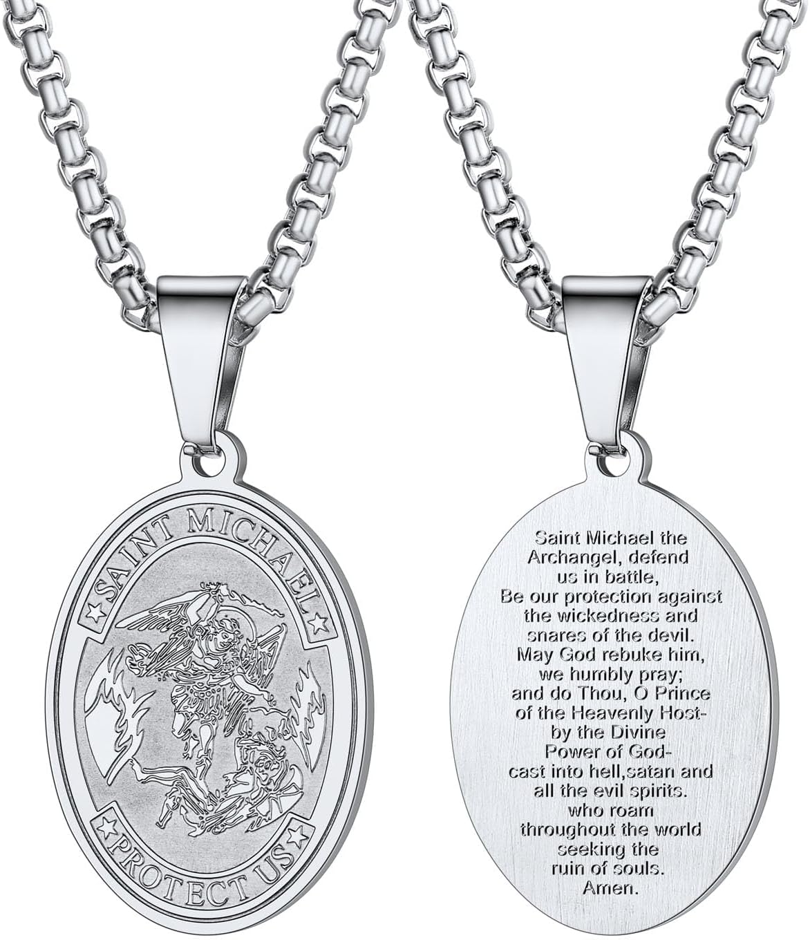 U7 St. Michael Necklace for Men Women Stainless Steel/18K Gold Plated Biblical Archangel Medal Round/Oval/Shield Patron Saint Christopher/Michael Pendant with 22" Box Chain