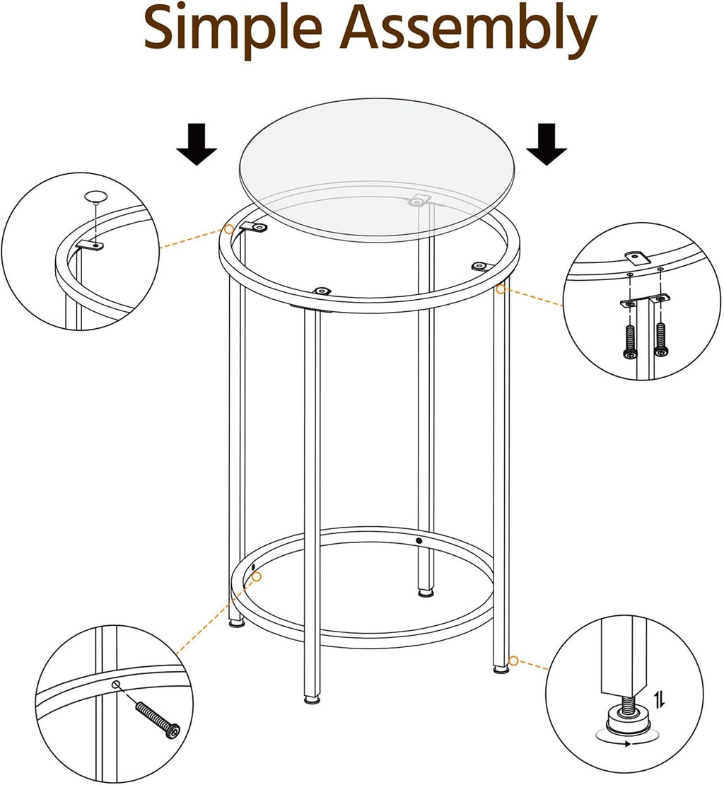 Yaheetech Glass End Table, Round Side Table, Small Coffee Accent Table Nightstand w/Glass Top & Metal Frame for Living Room/Balcony/Bedroom/Porch/Small Space, Modern Style, Black