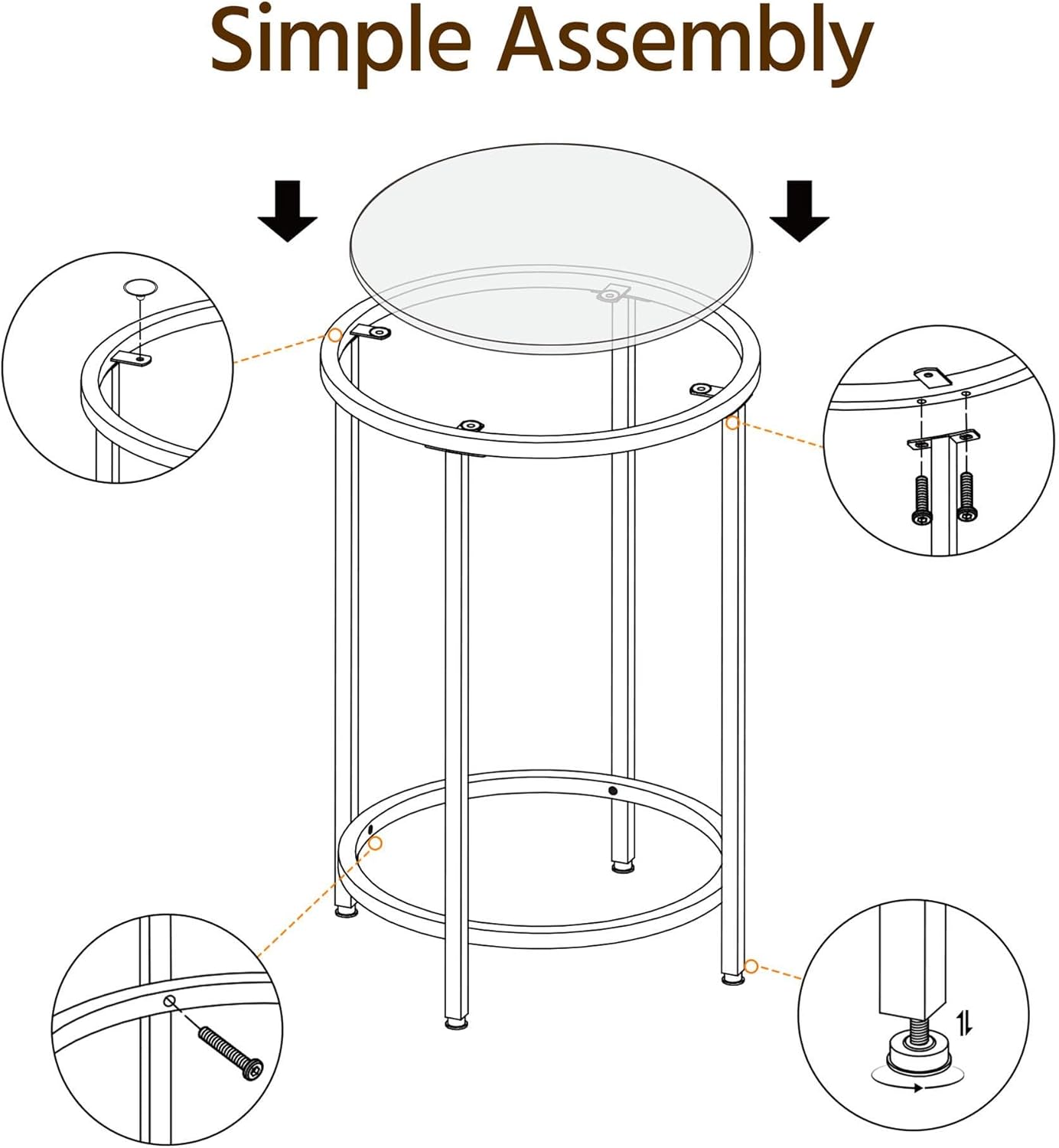 Yaheetech Glass End Table, Round Side Table, Small Coffee Accent Table Nightstand w/Glass Top & Metal Frame for Living Room/Balcony/Bedroom/Porch/Small Space, Modern Style, Black