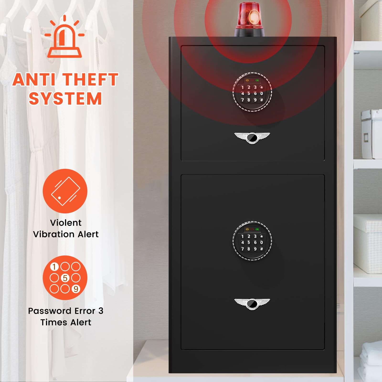 8.3Cuft Heavy Duty Safe Box, Extra Large Home Safe With Fireproof Waterproof Bag, Double DOOR, HIDDEN LOCK BOX, Smart Alert, Anti-Theft Digital Security Document Safes Box For Money Business Office