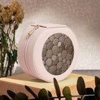 Petoskey Stone Jewelry Case Small Jewelry Box Gift for Women Leather Travel Jewelry Organizer Round Storage Purse with Zipper Display Storage Box for Rings Earrings Necklaces