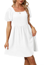OFEEFAN White Plus Size Dress Short Sleeve Mini Dress for Women Square Neck Casual Summer 2XL