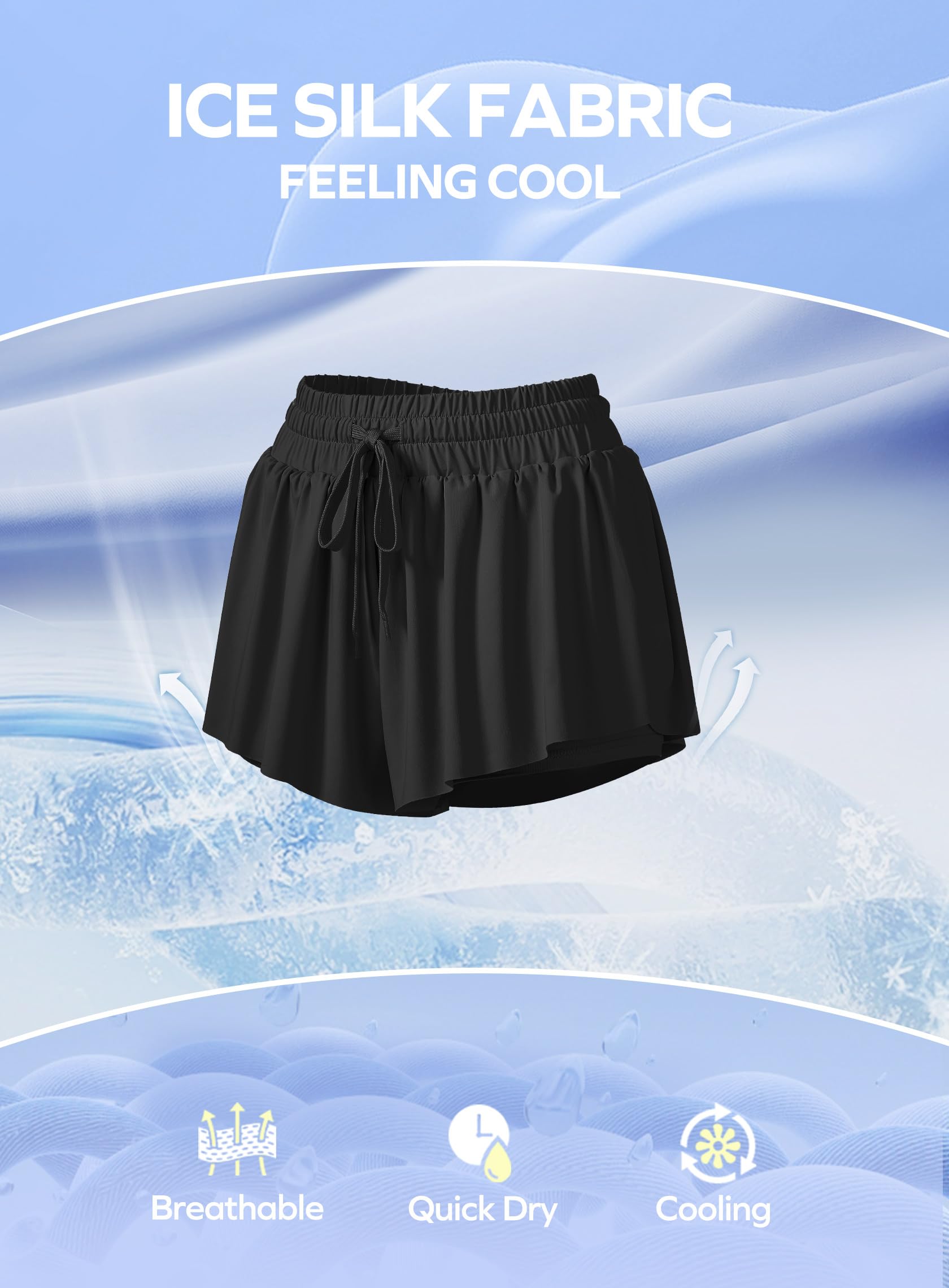 Ewedoos 2 i 1 Flowy Shorts Piger Sommerfugl Atletiske Shorts Størrelse 10-12 Søde Preppy Trendy Shorts Nederdel til Teen Piger Sort