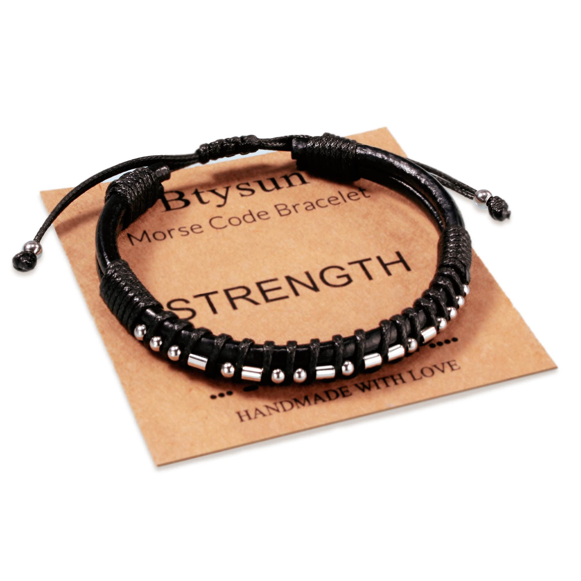 Btysun Valentiens Day Gifts for Him, Inspirational Gifts for Men Morse Code Bracelets Leather Bracelet Birthday Dad Encouragement Secret Message Jewelry