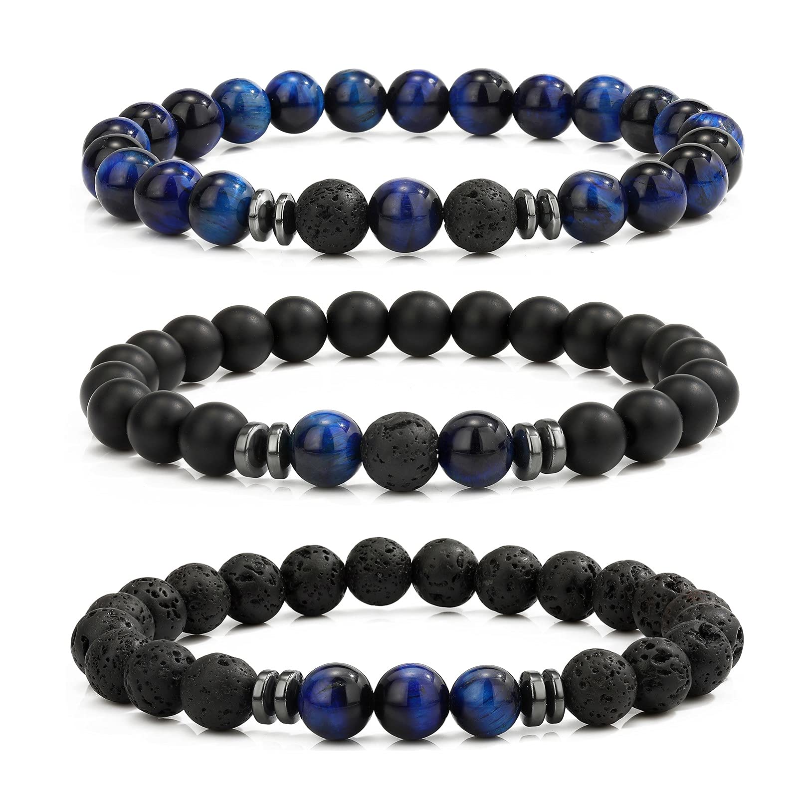 MengPa Mens Beaded Bracelets Couples Matching Bracelet Set Lava Rock Beads for Women Stone Jewelry