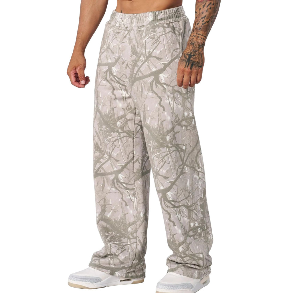 DIOTSR Mens Baggy Sweatpants Athletic Graphic Print Joggers Workout Streetwear Pants with Pockets (Green Tree,Large)
