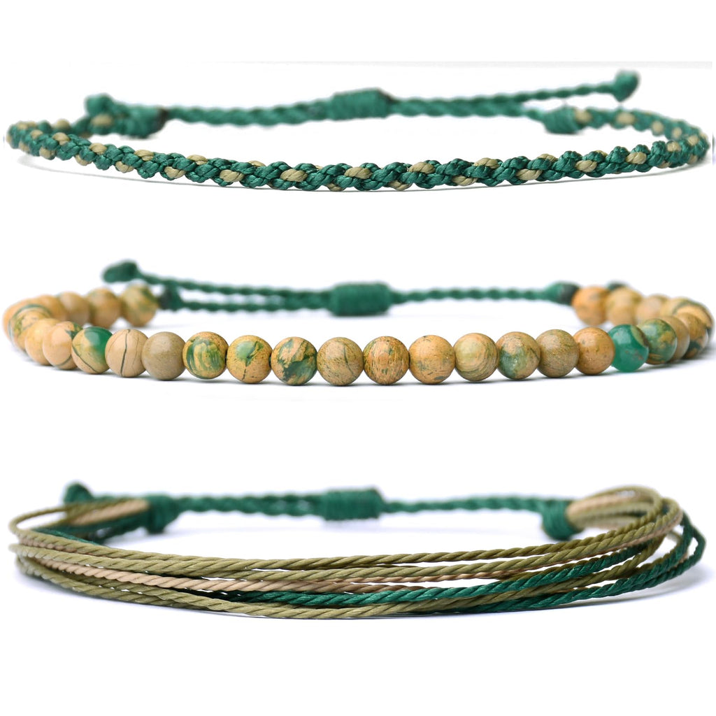 Handmade Natural Stone Beaded Healing Bracelet Gift for Men Adjustable Rope String Bracelet (Lava Rock, Adjustable)