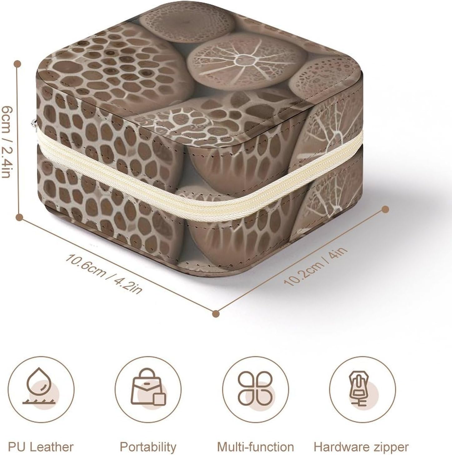 Travel Jewelry Case Petoskey Stone Printed Small Jewelry Box Jewelry Organizer Storage Case Portable PU Leather Mini Jewelry Travel Case for Rings Earrings Necklaces