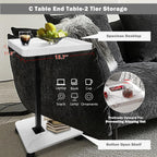TV Tray Table,360° Swivel Height Adjustable TV Tray for Drink&Snack,Couch Tables That Slide Under,C Shaped End Table with Wheels,Small C Shaped Side Table Living Room&Bedroom-Square White