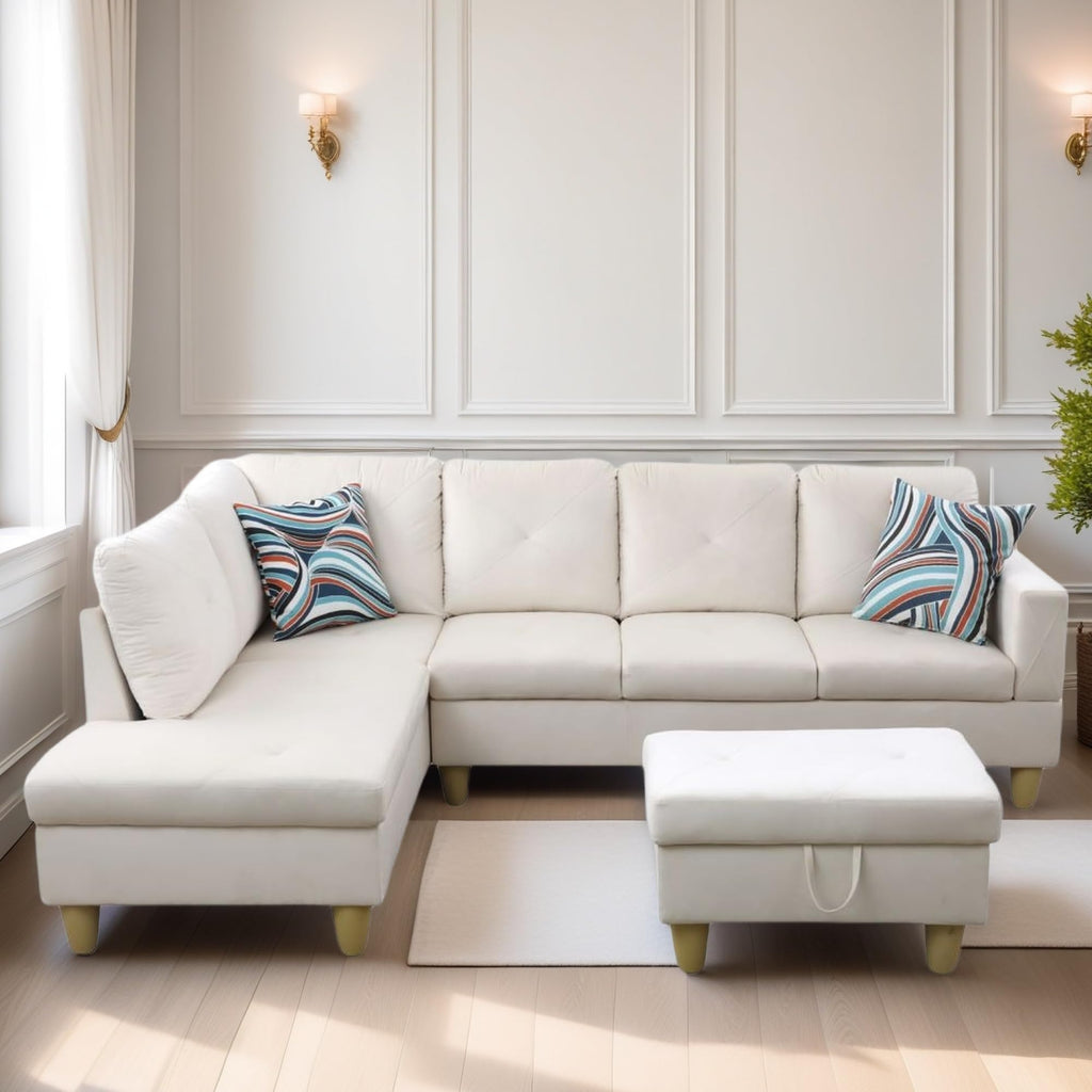 Leather Sectional Couch, Modern L Shaped Couches for Living Room, Comfy 4 Seat Modular Sectional Sofa with Ottoman Storage for Bedroom Apartment, Black