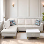 Leather Sectional Couch, Modern L Shaped Couches for Living Room, Comfy 4 Seat Modular Sectional Sofa with Ottoman Storage for Bedroom Apartment, Black