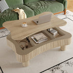 Lift Top Coffee Table with Storage for Living Room Mid Century Modern Coffee Table with Lifting Top Wood Fluted Coffee Tables with Lifts Up Tabletop for Home Apartment Office 38.6" Walnut Rectangle