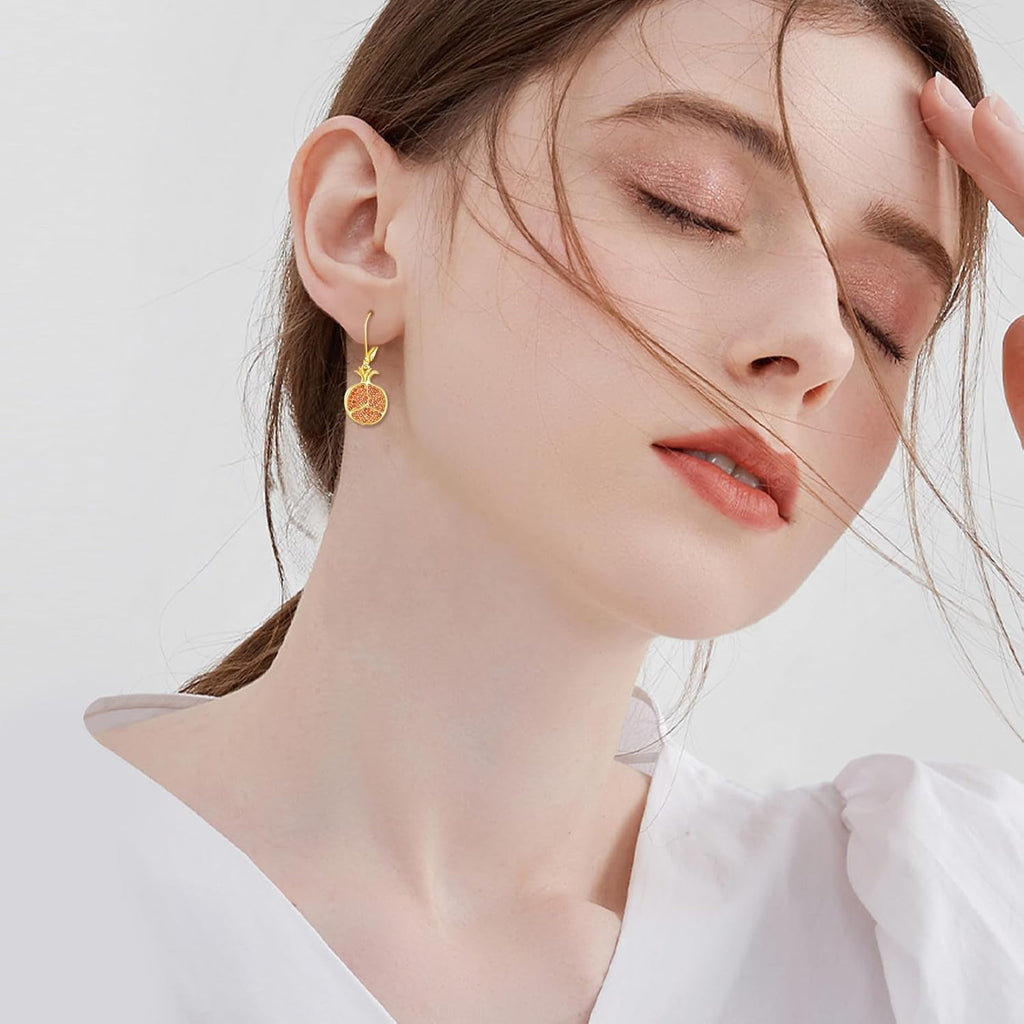 Fruit Earrings Sterling Silver Strawberry/Pomegranate/Cherry Dangle Drop Earrings Fruit Themed Jewelry Gift for Women Wife Mother