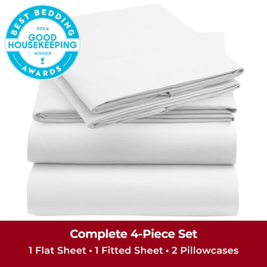 Mellanni Queen Sheets Set - 4 PC Iconic Collection Bedding Sheets & Pillowcases - Hotel Luxury, Extra Soft, Cooling Bed Sheets - for Women, Men, Kids & Teens (Queen, White)