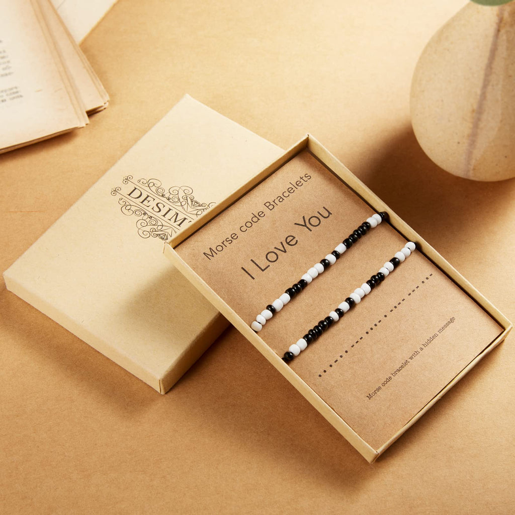 Desimtion Matching Bracelets for Him Her Couples Gifts for Boyfriend Girlfriend I Love You Morse Code Bracelet