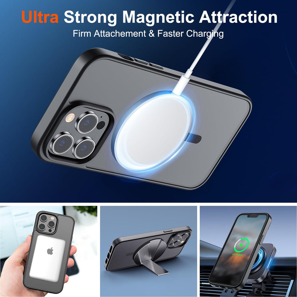 SUPFINE Magnetic for iPhone 13 Pro Max Case (Compatible with MagSafe) (Military Grade Drop Protection) Slim Translucent Matte Shockproof with Anti-Fingerprint Phone Case,Black