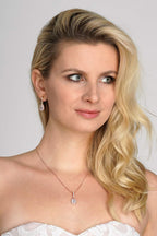 Mariell Rose Gold Bridal Wedding Necklace Earring Set, CZ Pendant and Drop Earrings for Bride, Bridesmaid