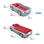 Step2 Roadster Toddler-to-Twin Bed, Transition Race Car Bed for Boys & Girls, Adjustable, Made of Durable Plastic, For Toddlers 3+ Years Old, Gray