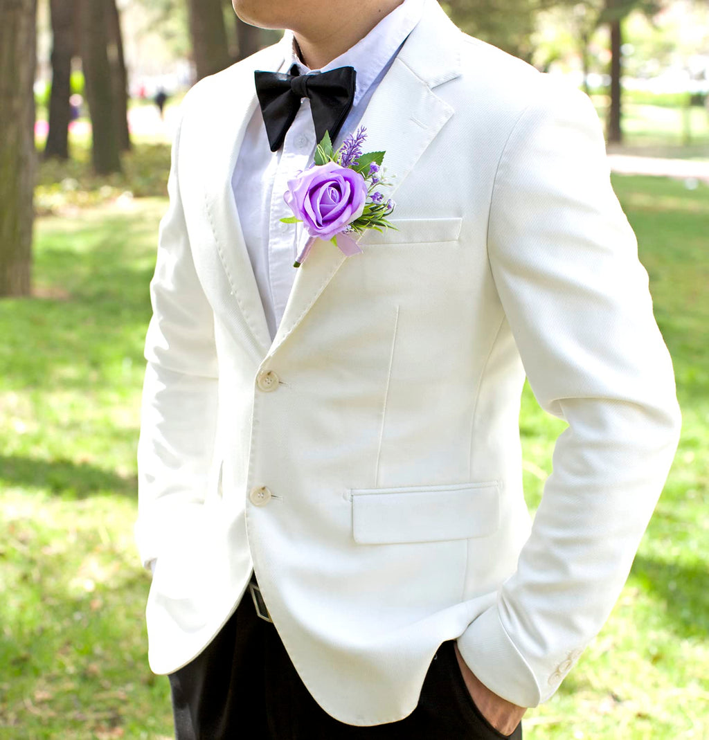Floinla Purple Corsage and Boutonniere Set for Wedding Prom, Artificial Flower Wrist Corsage Bracelets, Homecoming Corsage Wristlet, Boutonniere for Men Wedding Suit Decorations