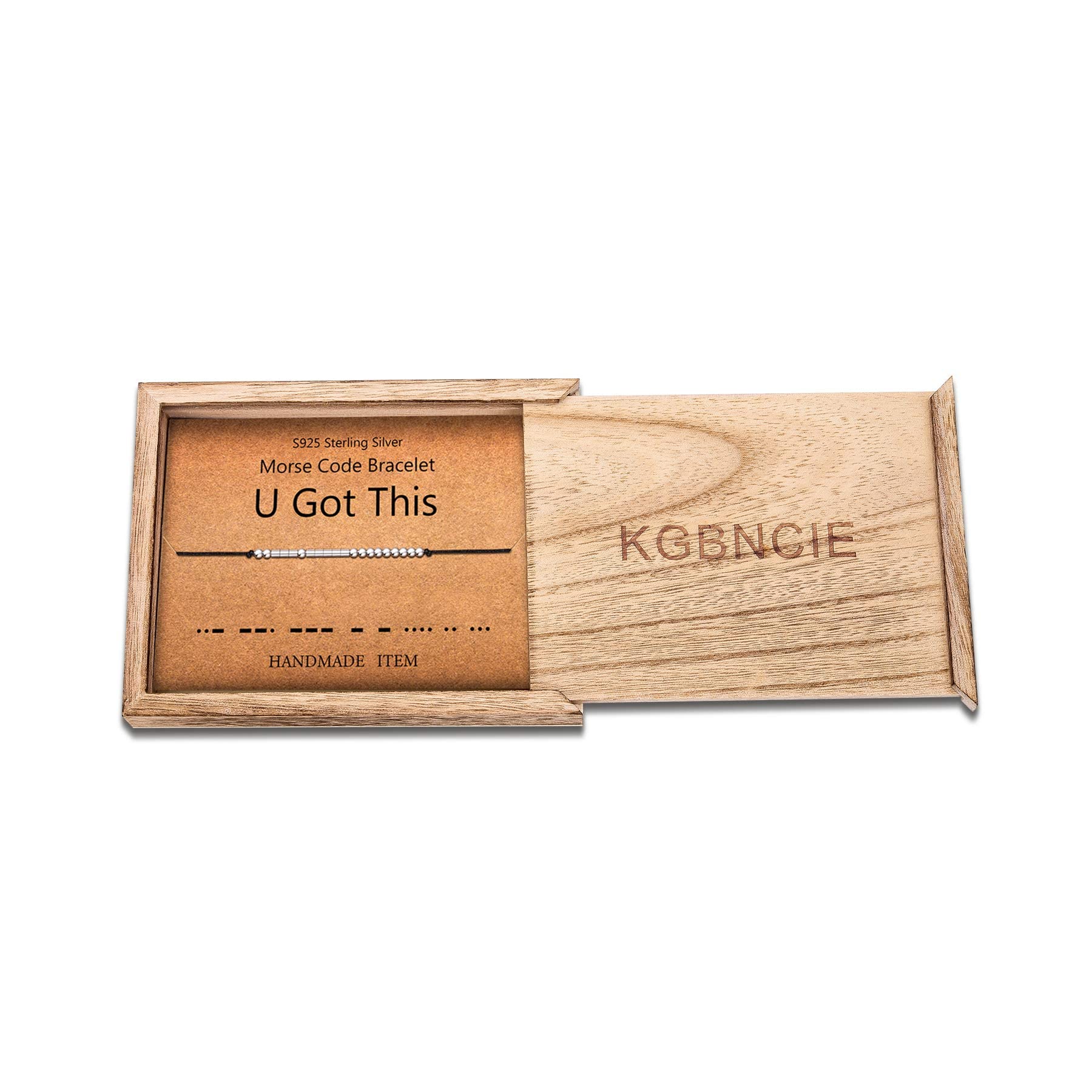 KGBNCIE U Masz to Bransoletka z kodem Morse'a dla kobiet, srebrne koraliki na jedwabnym sznurku, bransoletka przyjaźni, inspirujący prezent dla mężczyzn
