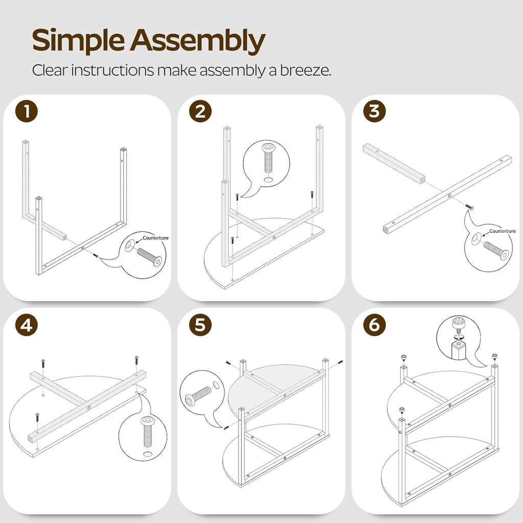 End Tables Set of 2, 23.6" Half Round Coffee Tables, Half Moon Table, 2-Tier Nightstands with Open Shelves, Entryway Table for Living Room, Bedroom, Rustic Brown KF02BR