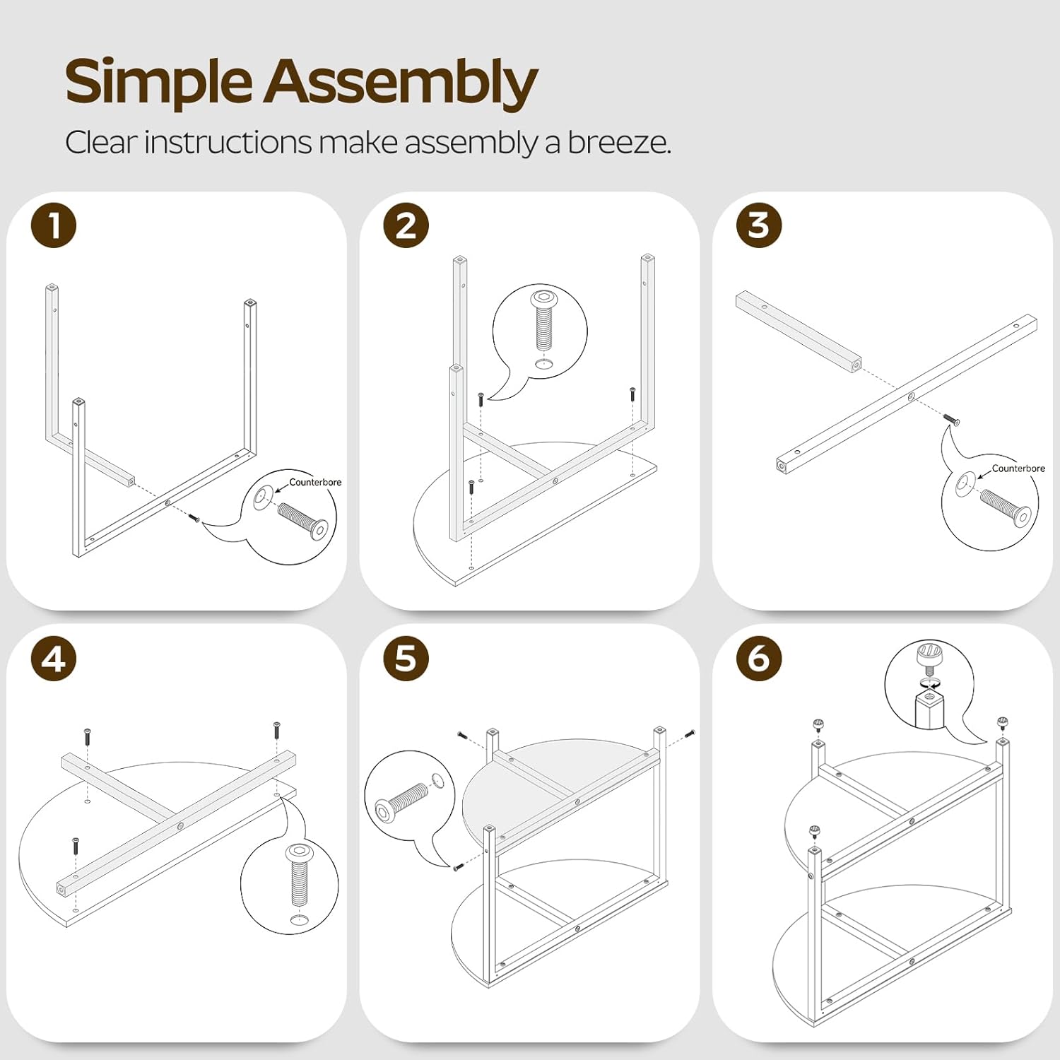 End Tables Set of 2, 23.6" Half Round Coffee Tables, Half Moon Table, 2-Tier Nightstands with Open Shelves, Entryway Table for Living Room, Bedroom, Rustic Brown KF02BR