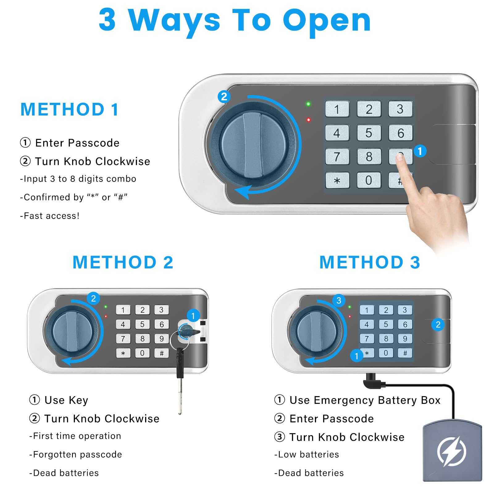 3.0 Cuft Safe Box, Home Safe Brandsikker Vandtæt, Security Digital Safe Box med elektronisk tastatur, Reservenøgle, Smart Alert, Mute Mode, Anti-Theft Brandsikker pengeskab til dokumentpenge Værdifuld