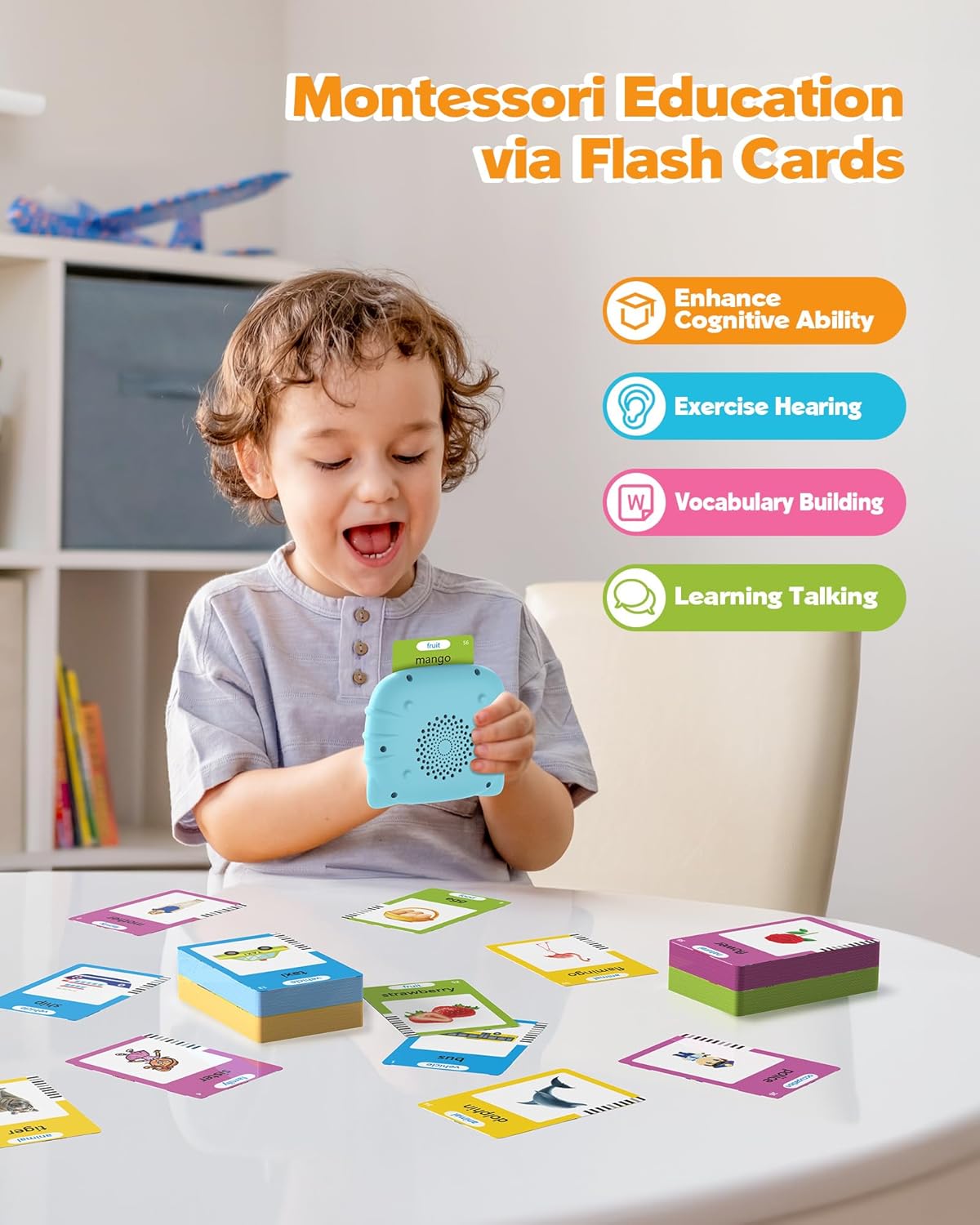 Talking Flash Cards for Toddlers 1 2 3 4 Year Olds, Montessori Language Learning with 224 Words, Pocket Speech Therapy Tools, and Speech Development Educational Playthings for Children