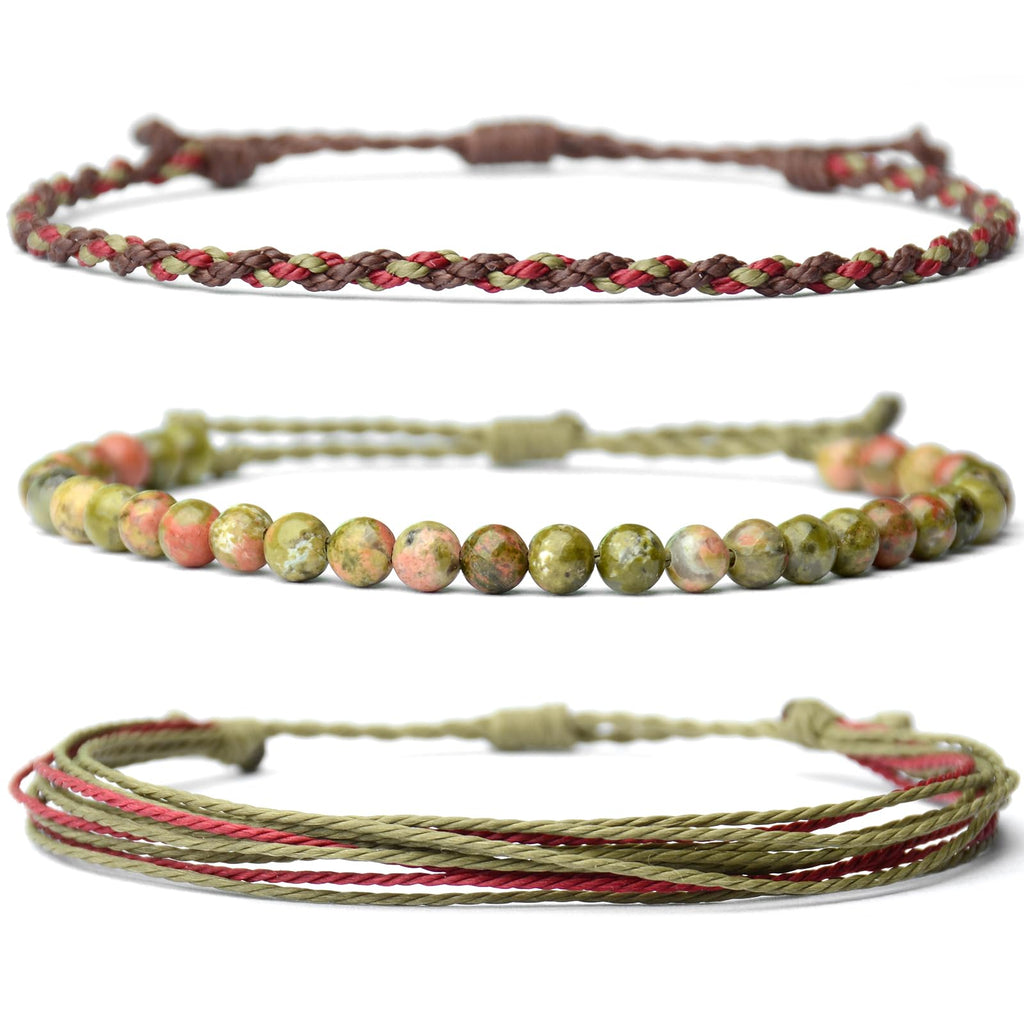 Handmade Natural Stone Beaded Healing Bracelet Gift for Men Adjustable Rope String Bracelet (Lava Rock, Adjustable)