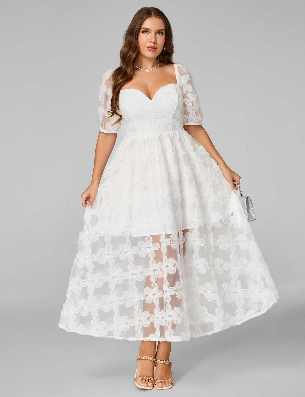 EYWOL Plus Size White Dresses for Women:Prom Wedding Guest Cocktail Formal Graduation Renaissance Party Dress