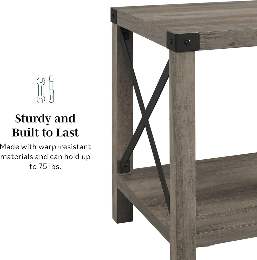 Walker Edison Sedalia Modern Farmhouse Metal X Side Table, 18 Inch, Grey Wash