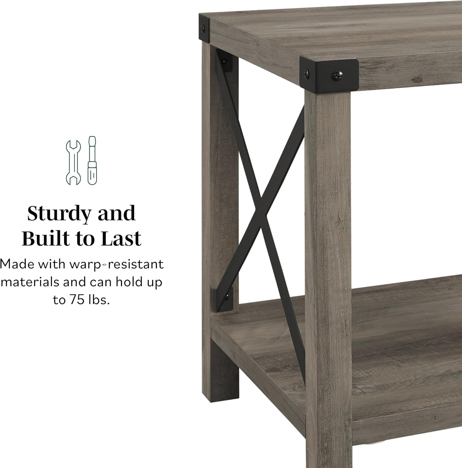 Walker Edison Sedalia Modern Farmhouse Metal X Side Table, 18 Inch, Grey Wash