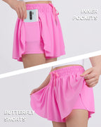 JOCMIC Pige Flydende Shorts, 2 i 1 Preppy Sommerfugl Shorts med Spandex Foring til Cheer Atletisk Gym Teenagere Casual Tøj Rosarød 8 År