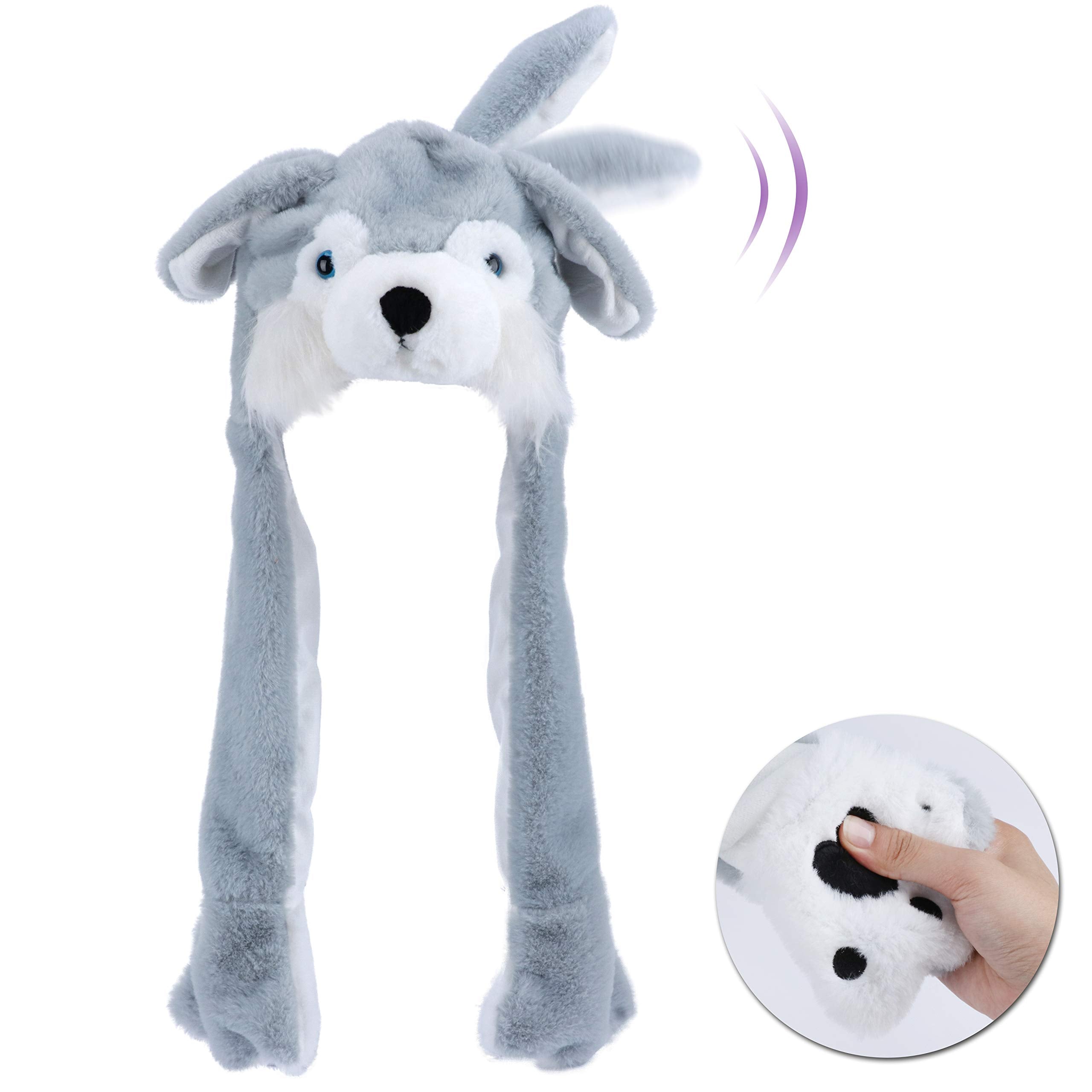 Animal Hat with Ears Moving Jumping Pop Up Beating Hat Plush Holiday Cosplay Dress Up Funny Gift for Kids