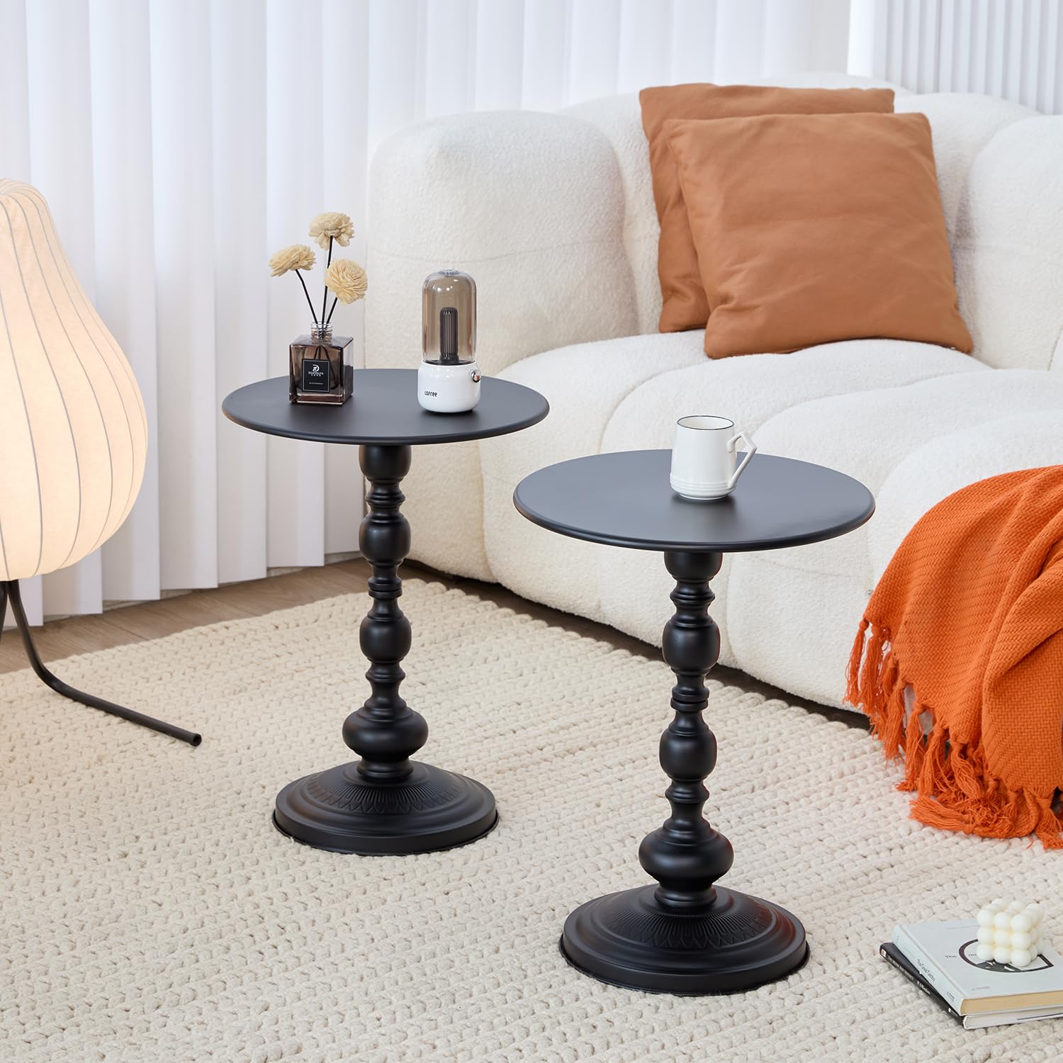 Elegant Vintage Round Side Table with Roman Columns - Sturdy Metal Design, Perfect as a Coffee, End, Tea, or Leisure Table for Living Room and Bedroom Decor ,21 (H) *11.8 (W) (Black Small -1 piece)