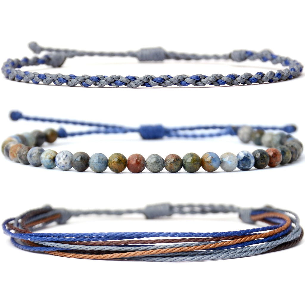 Handmade Natural Stone Beaded Healing Bracelet Gift for Men Adjustable Rope String Bracelet (Lava Rock, Adjustable)