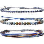 Handmade Natural Stone Beaded Healing Bracelet Gift for Men Adjustable Rope String Bracelet (Lava Rock, Adjustable)