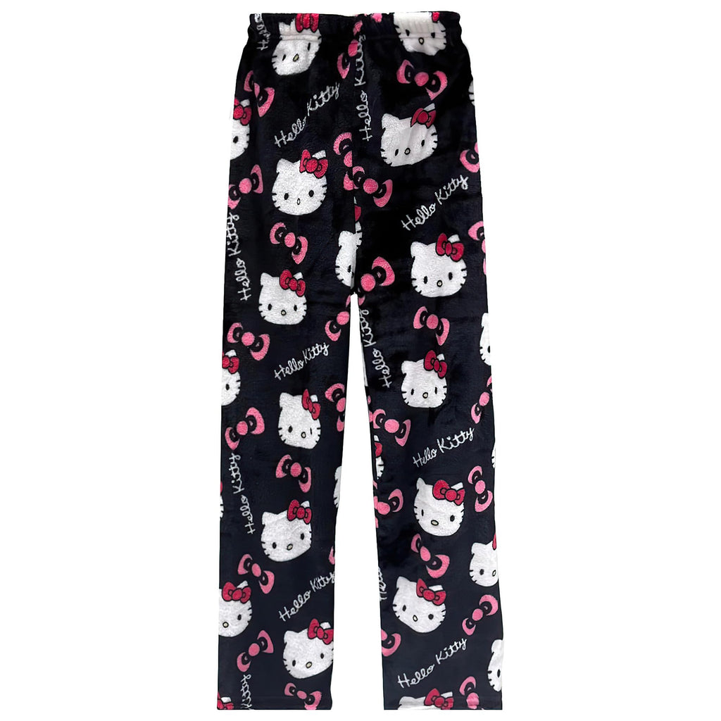 Anime Pajama Pants Women Cute Cat PJS Fluffy Flannel Sleep Bottoms